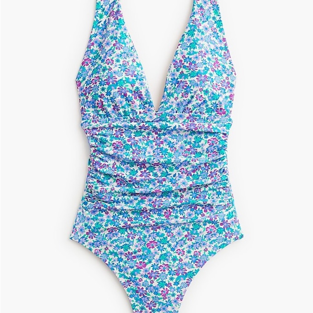 NWT J. Crew Women’s Ruched plunge one-piece swimsuit XL